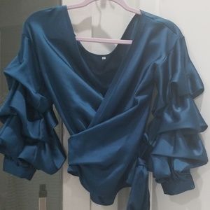 Silk bubble sleeves dark turquoise crossed
